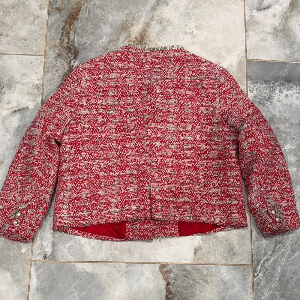 Zara Red Tweed Pearl-Button Jacket - Picture 7 of 8